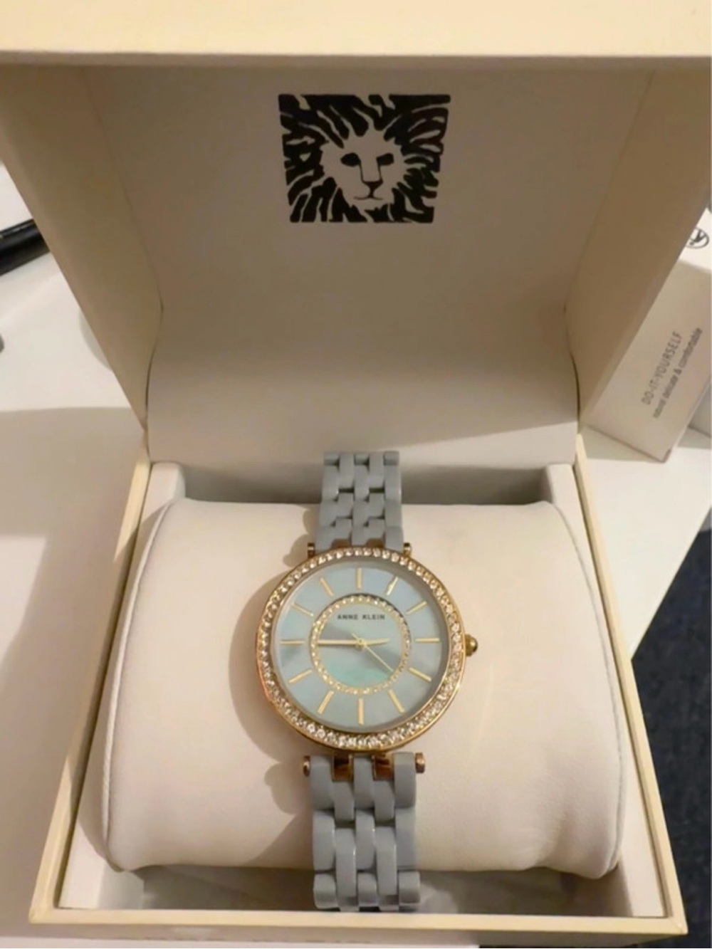 Anne Klein Blue and Gold Crystal-Trim Women's Watch